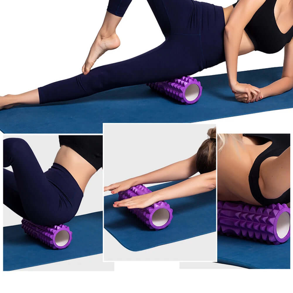 The yoga foam exercise roller in purple.